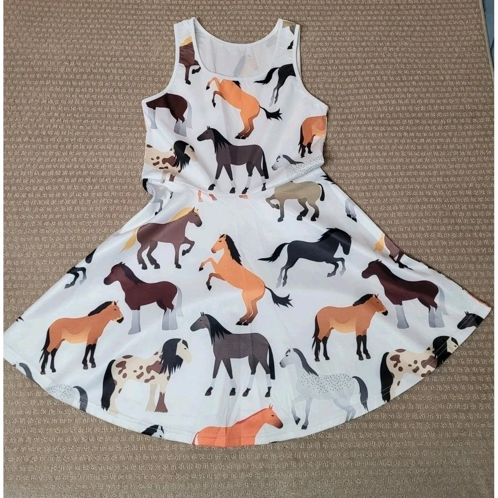 Skater Dress Girls Sz 10 Horse Design Print Sleeveless‎ EUC